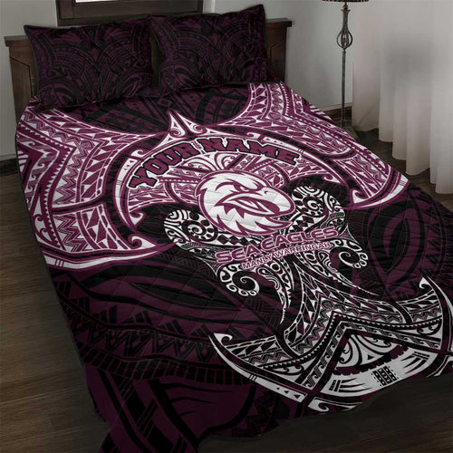 Personalized Manly Warringah Sea Eagles Quilt Bed Set Polynesian Tribal Pattern Style
