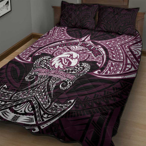 Personalized Manly Warringah Sea Eagles Quilt Bed Set Polynesian Tribal Pattern Style