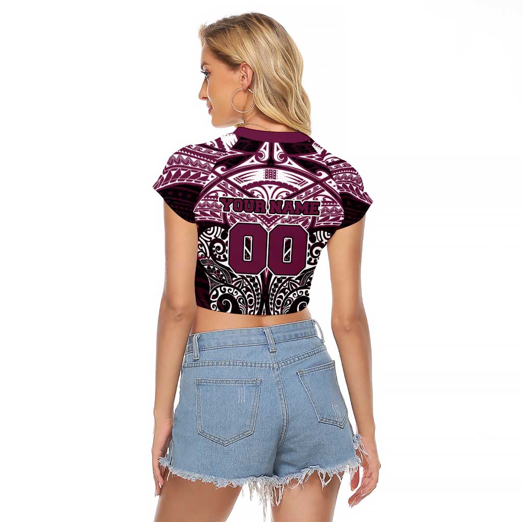 Personalized Manly Warringah Sea Eagles Raglan Cropped T Shirt Polynesian Tribal Pattern Style