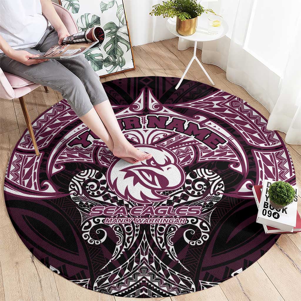 Personalized Manly Warringah Sea Eagles Round Carpet Polynesian Tribal Pattern Style