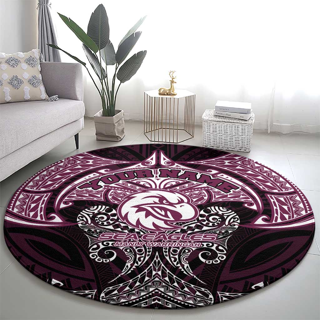 Personalized Manly Warringah Sea Eagles Round Carpet Polynesian Tribal Pattern Style
