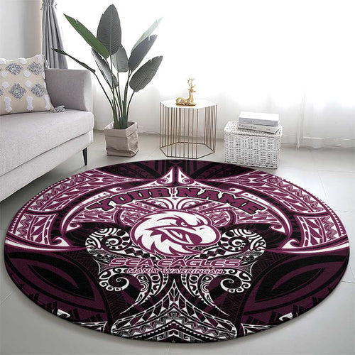 Personalized Manly Warringah Sea Eagles Round Carpet Polynesian Tribal Pattern Style