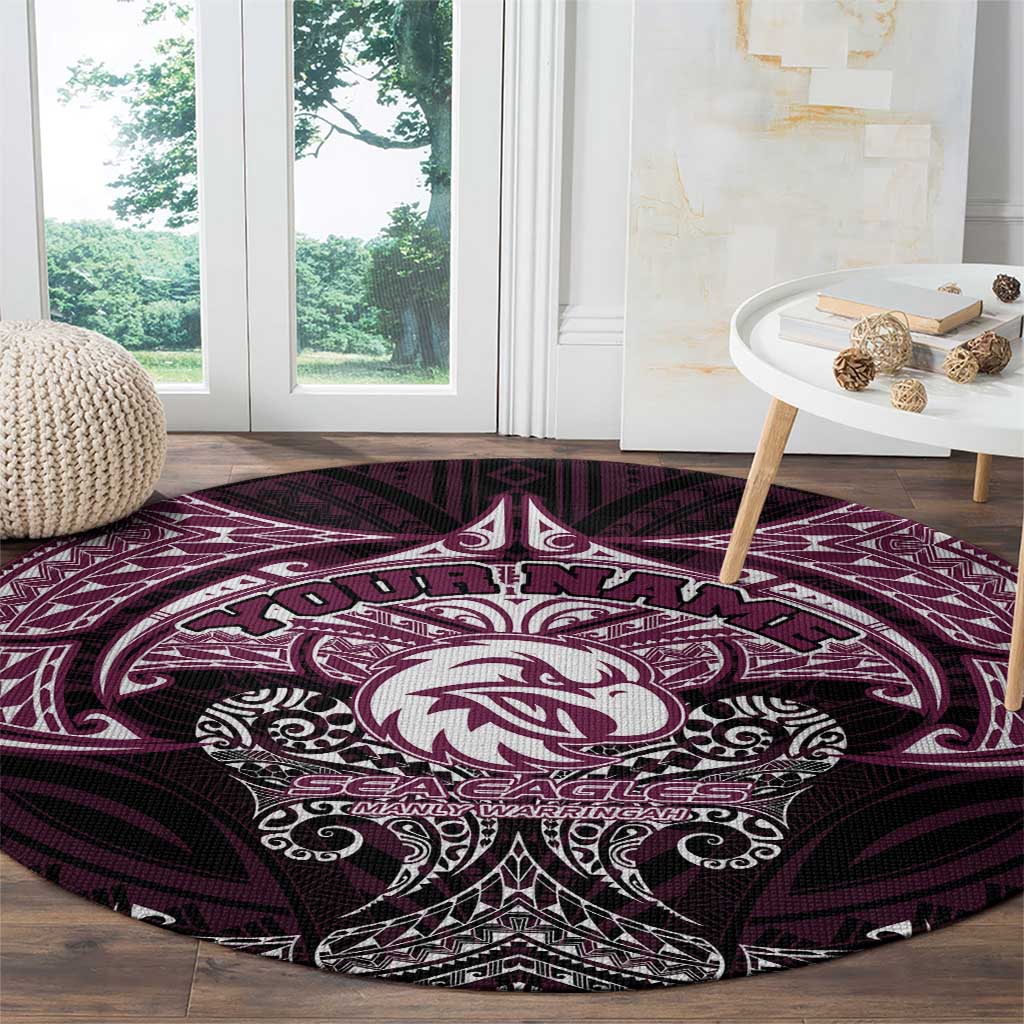Personalized Manly Warringah Sea Eagles Round Carpet Polynesian Tribal Pattern Style