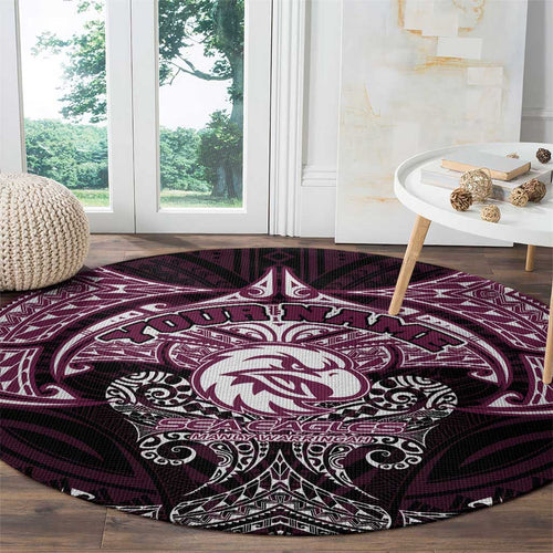 Personalized Manly Warringah Sea Eagles Round Carpet Polynesian Tribal Pattern Style