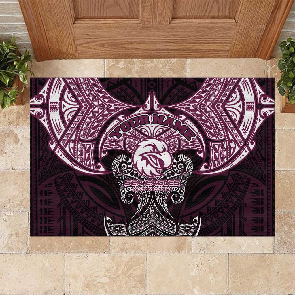 Personalized Manly Warringah Sea Eagles Rubber Doormat Polynesian Tribal Pattern Style