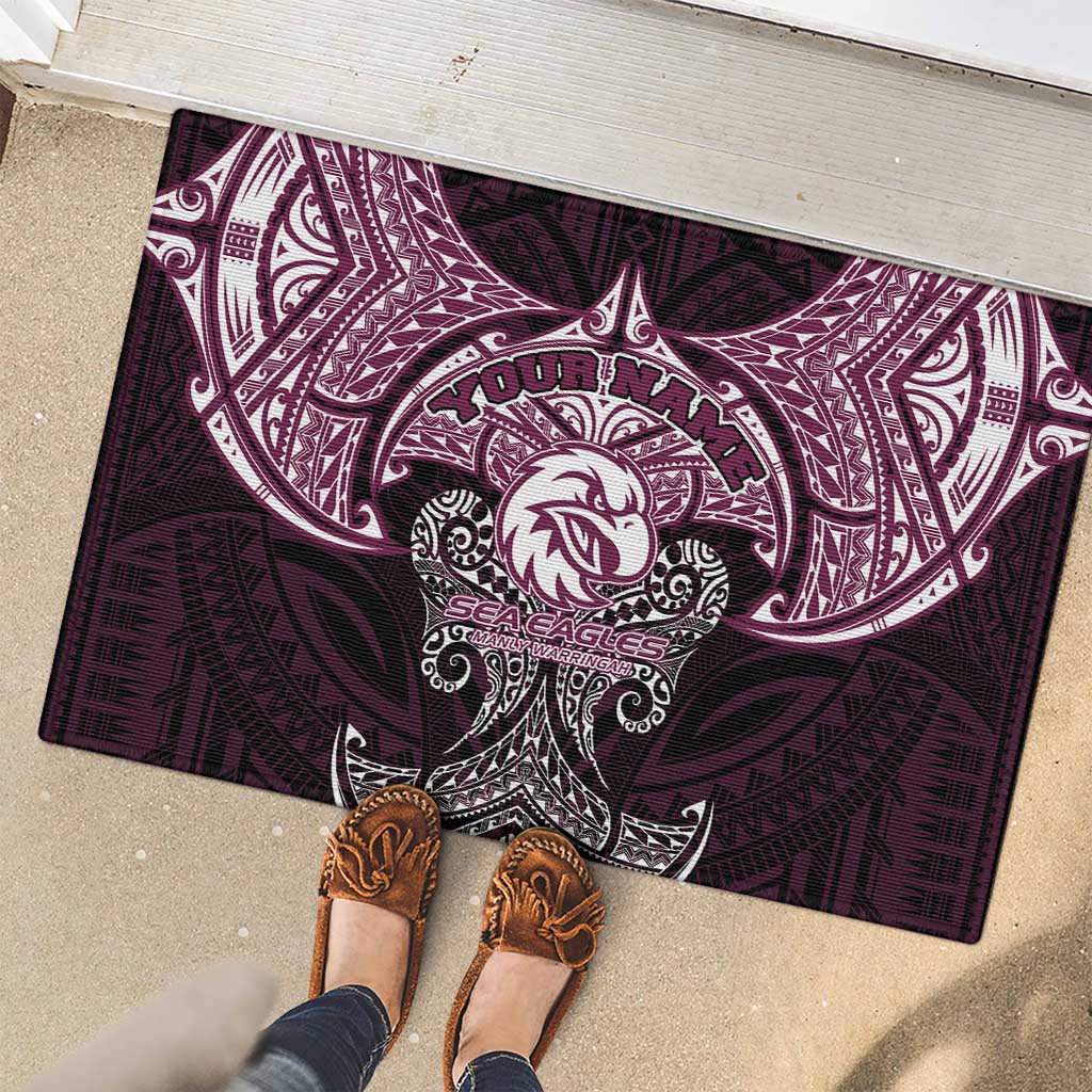 Personalized Manly Warringah Sea Eagles Rubber Doormat Polynesian Tribal Pattern Style
