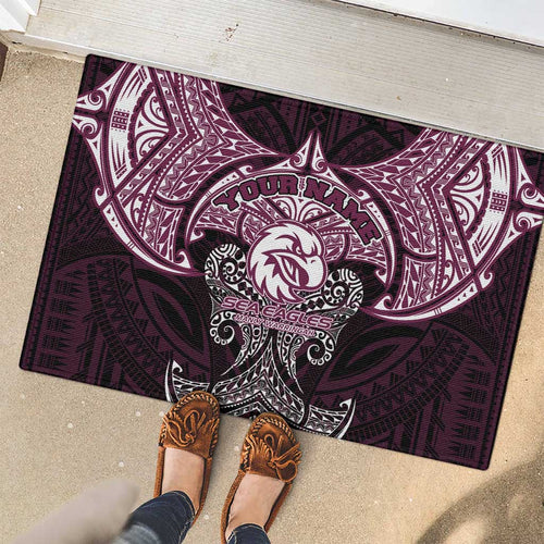 Personalized Manly Warringah Sea Eagles Rubber Doormat Polynesian Tribal Pattern Style