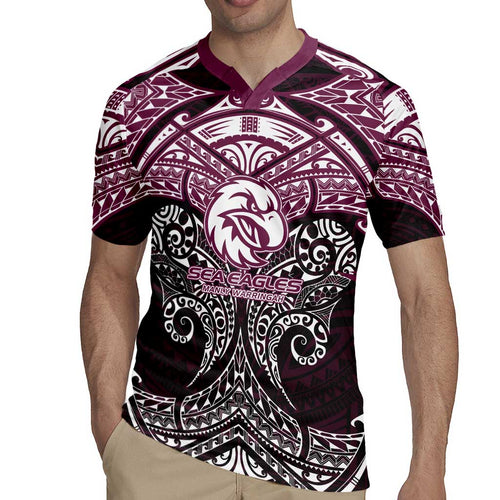 Personalized Manly Warringah Sea Eagles Rugby Jersey Polynesian Tribal Pattern Style