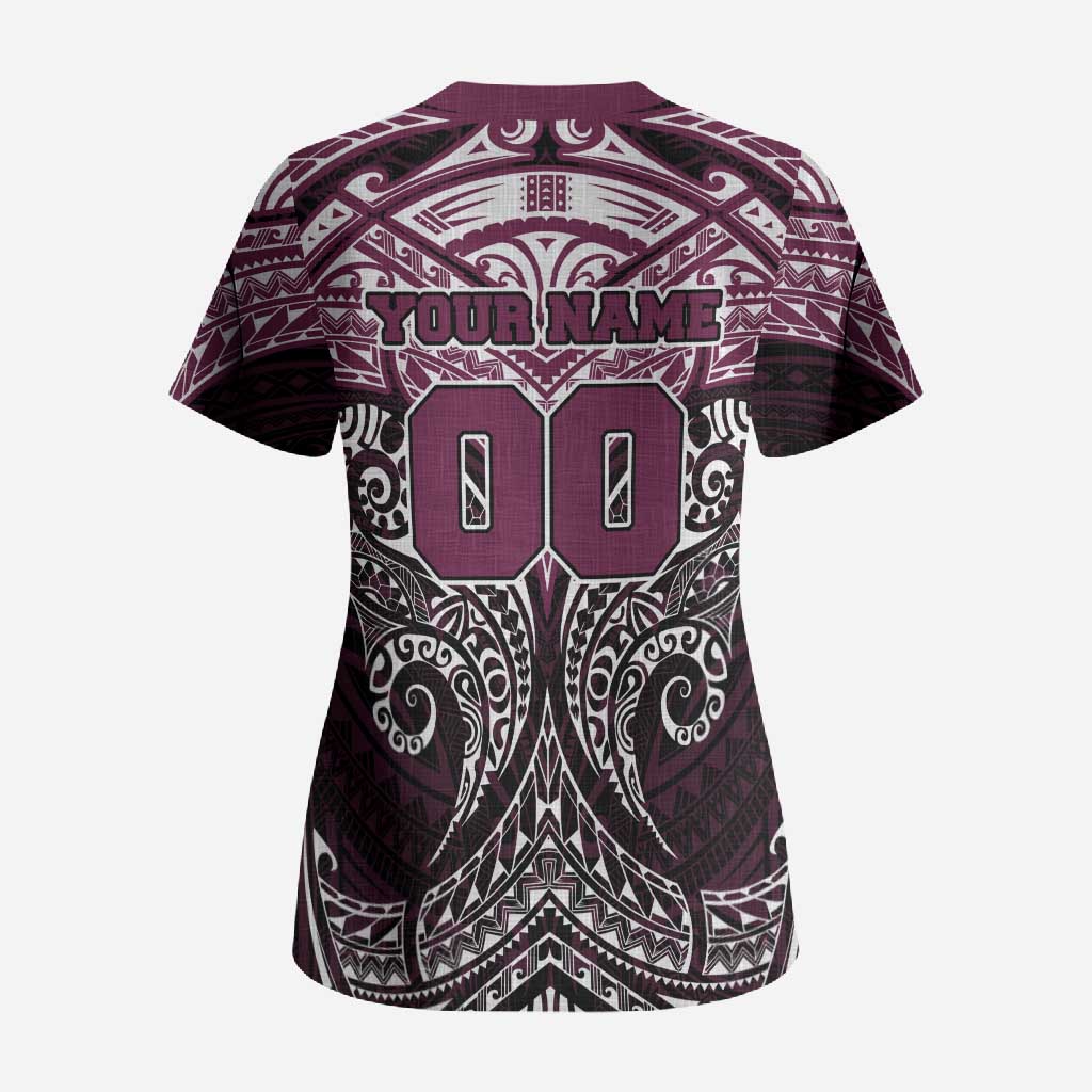 Personalized Manly Warringah Sea Eagles Scrub Top Polynesian Tribal Pattern Style