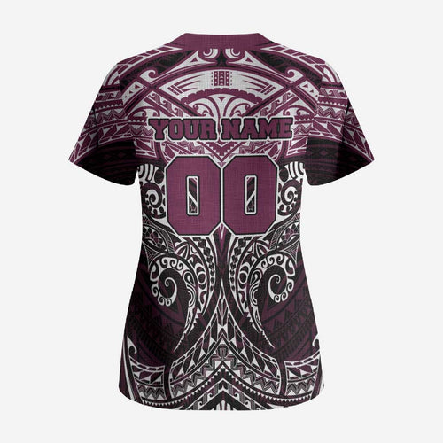 Personalized Manly Warringah Sea Eagles Scrub Top Polynesian Tribal Pattern Style