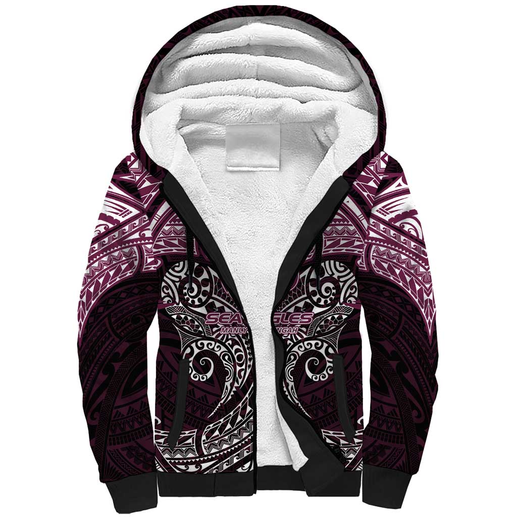 Personalized Manly Warringah Sea Eagles Sherpa Hoodie Polynesian Tribal Pattern Style