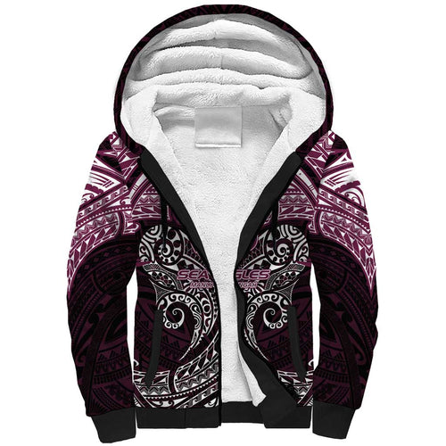 Personalized Manly Warringah Sea Eagles Sherpa Hoodie Polynesian Tribal Pattern Style