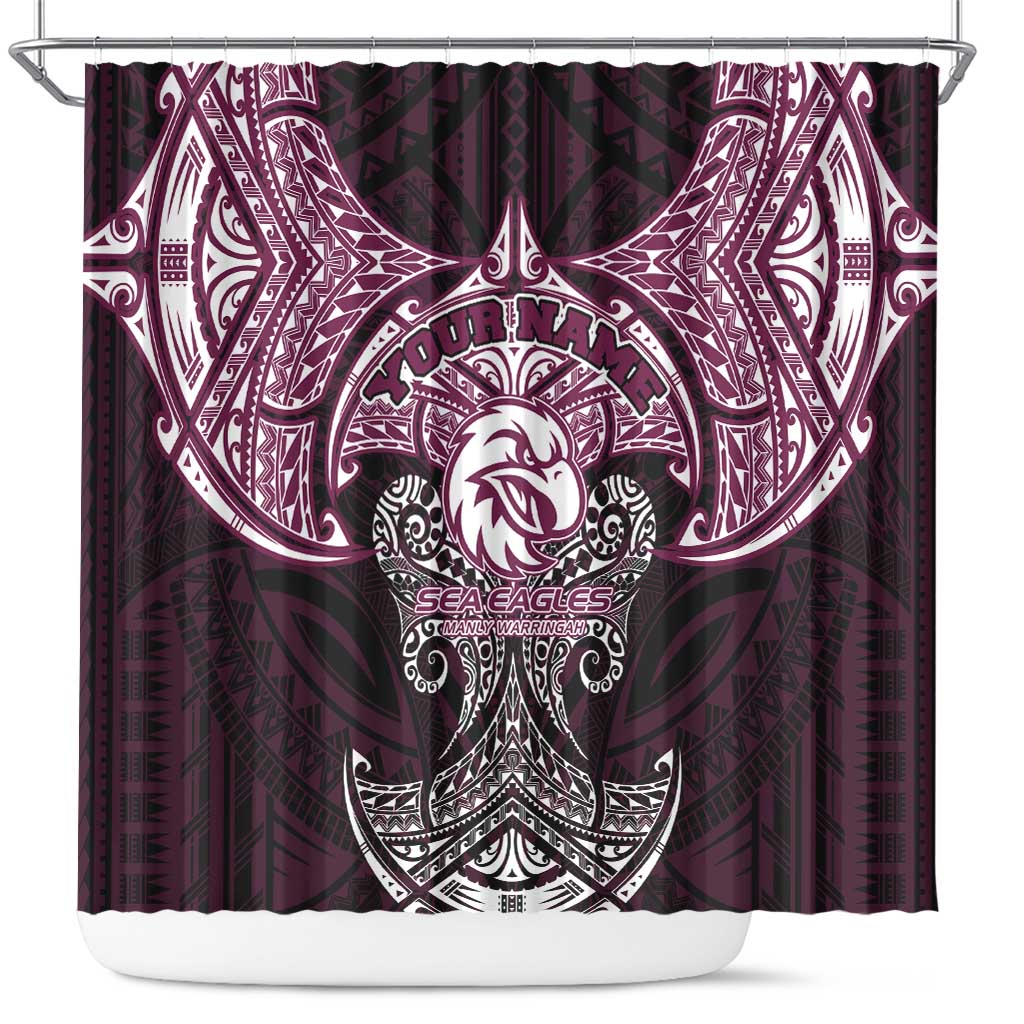 Personalized Manly Warringah Sea Eagles Shower Curtain Polynesian Tribal Pattern Style
