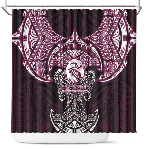 Personalized Manly Warringah Sea Eagles Shower Curtain Polynesian Tribal Pattern Style