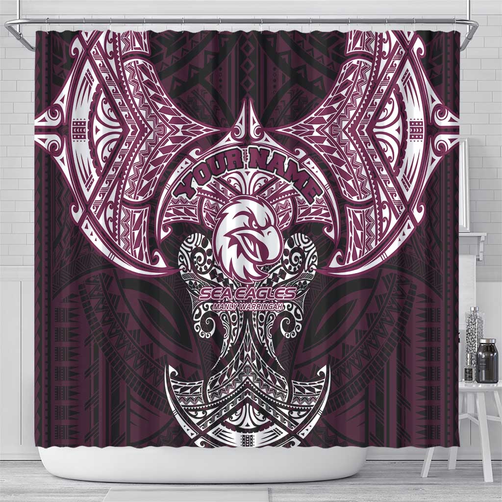 Personalized Manly Warringah Sea Eagles Shower Curtain Polynesian Tribal Pattern Style