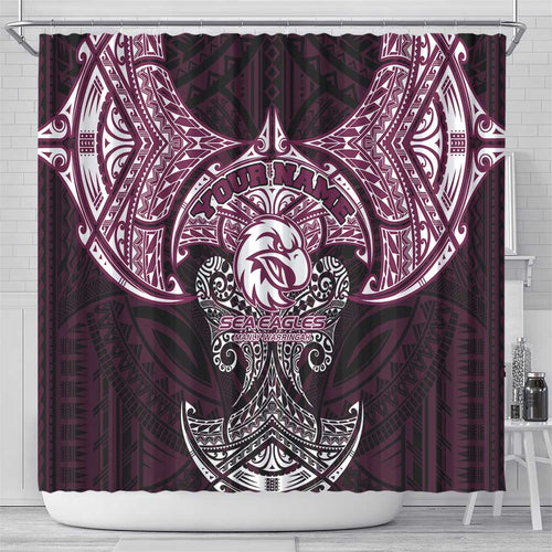 Personalized Manly Warringah Sea Eagles Shower Curtain Polynesian Tribal Pattern Style