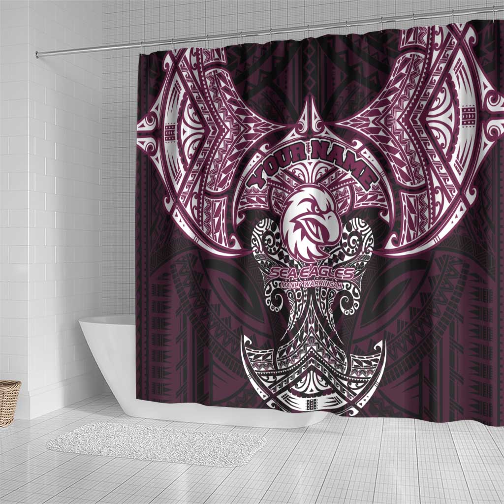 Personalized Manly Warringah Sea Eagles Shower Curtain Polynesian Tribal Pattern Style