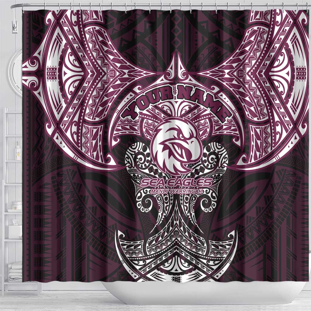 Personalized Manly Warringah Sea Eagles Shower Curtain Polynesian Tribal Pattern Style
