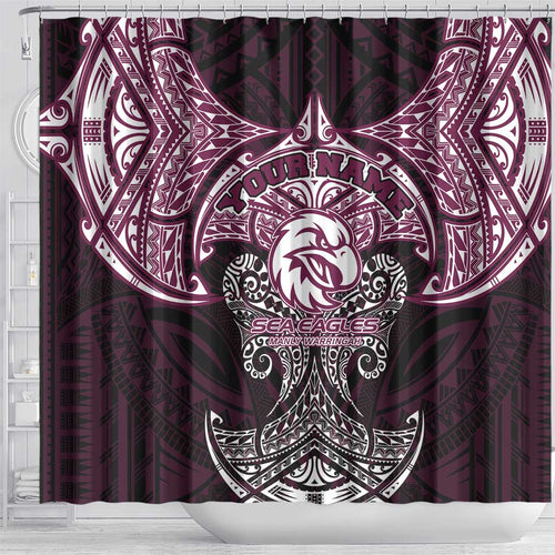 Personalized Manly Warringah Sea Eagles Shower Curtain Polynesian Tribal Pattern Style