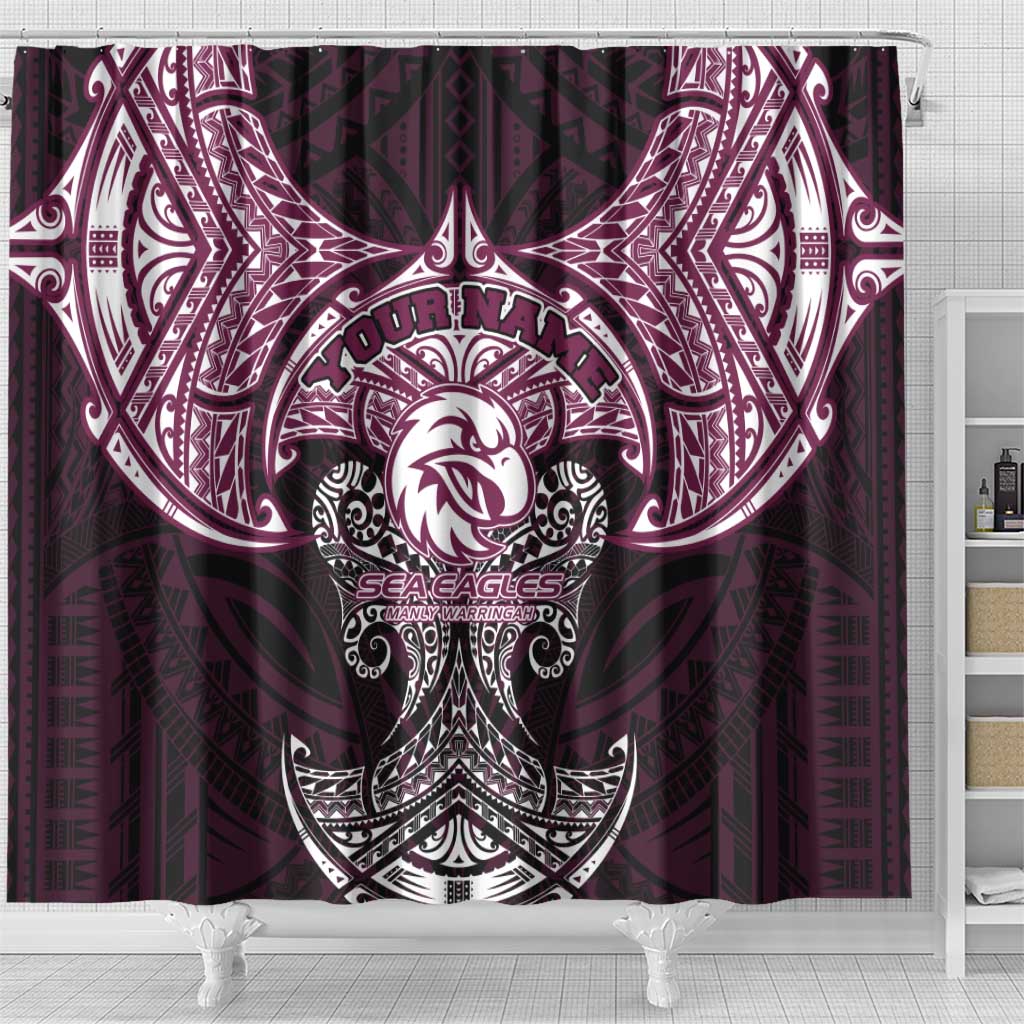 Personalized Manly Warringah Sea Eagles Shower Curtain Polynesian Tribal Pattern Style