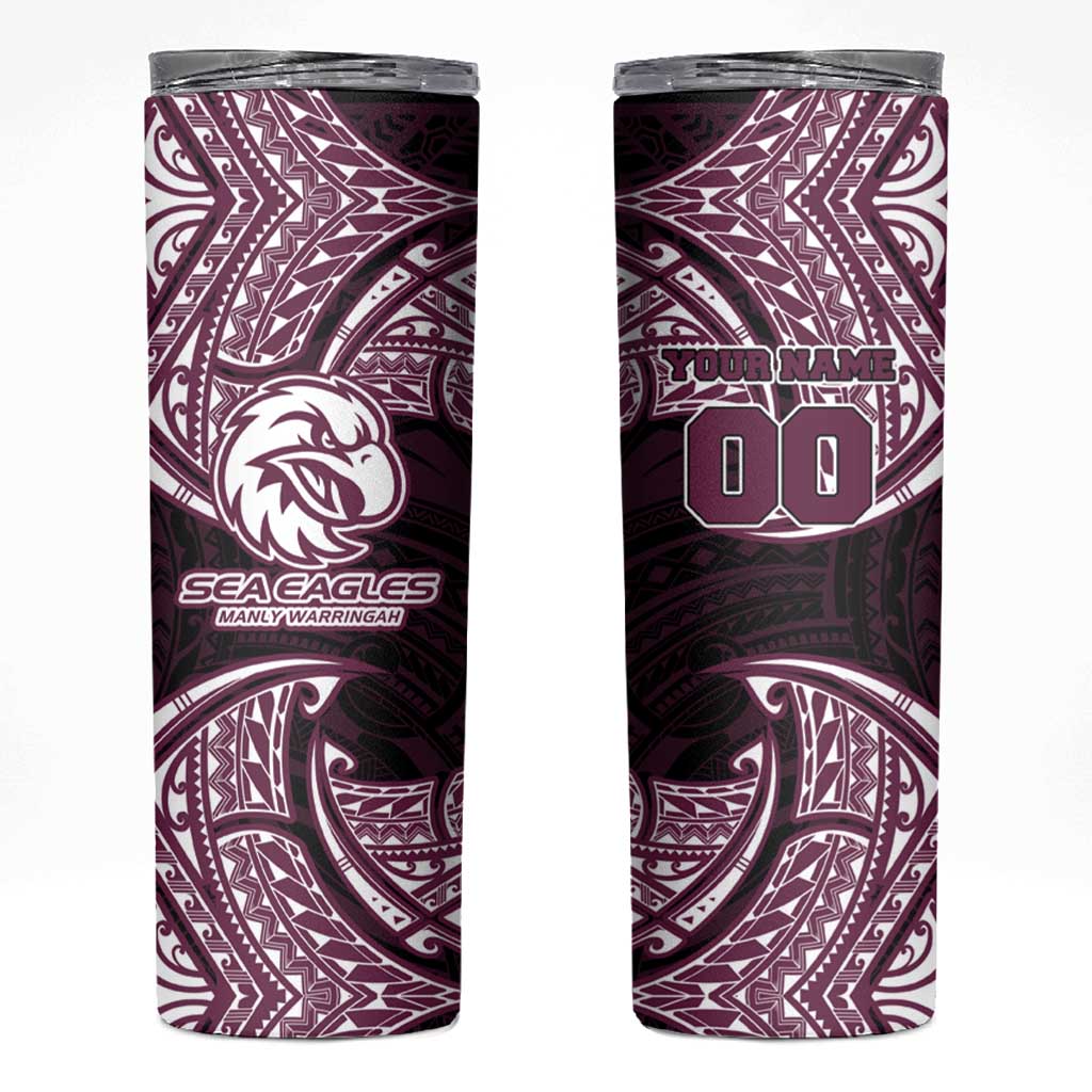 Personalized Manly Warringah Sea Eagles Skinny Tumbler Polynesian Tribal Pattern Style