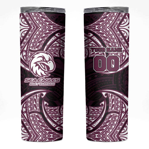 Personalized Manly Warringah Sea Eagles Skinny Tumbler Polynesian Tribal Pattern Style