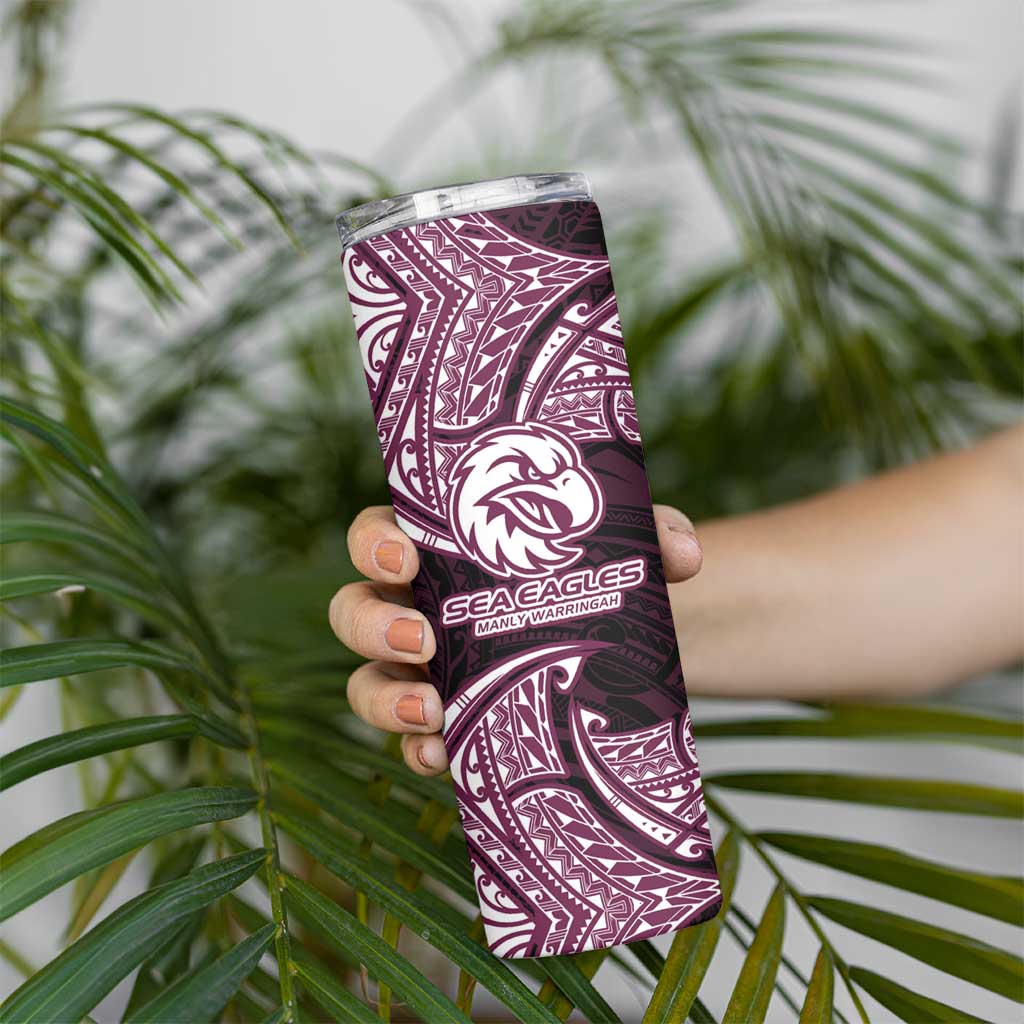 Personalized Manly Warringah Sea Eagles Skinny Tumbler Polynesian Tribal Pattern Style