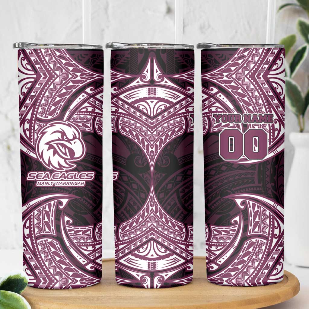 Personalized Manly Warringah Sea Eagles Skinny Tumbler Polynesian Tribal Pattern Style