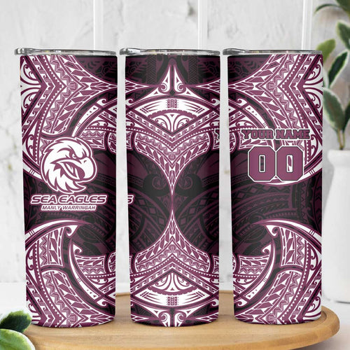 Personalized Manly Warringah Sea Eagles Skinny Tumbler Polynesian Tribal Pattern Style