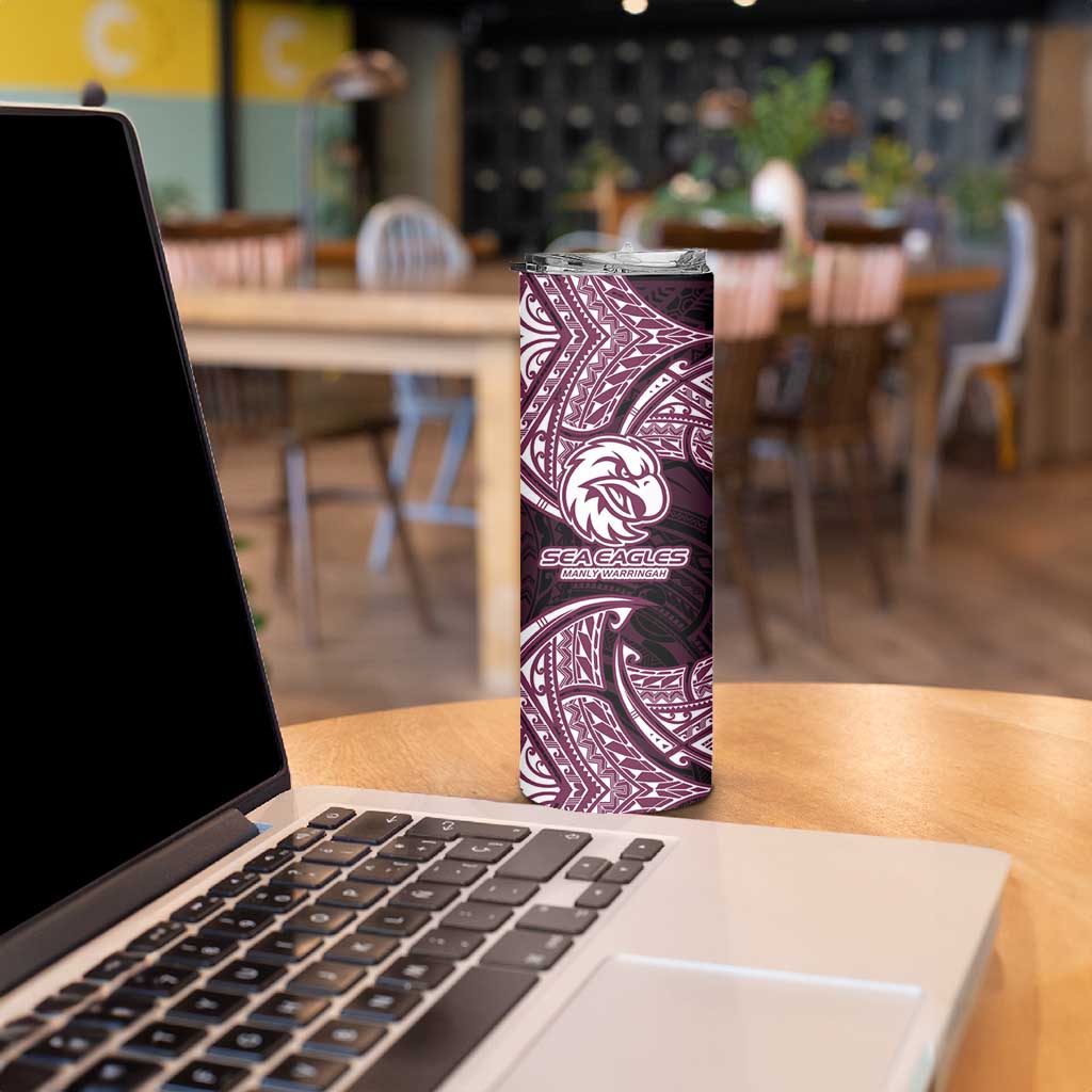 Personalized Manly Warringah Sea Eagles Skinny Tumbler Polynesian Tribal Pattern Style