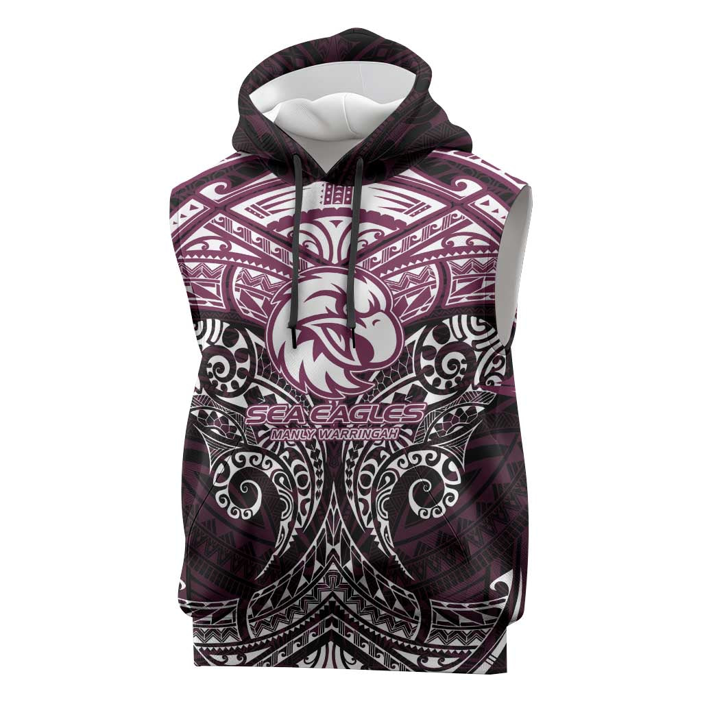 Personalized Manly Warringah Sea Eagles Sleeveless Hoodie Polynesian Tribal Pattern Style