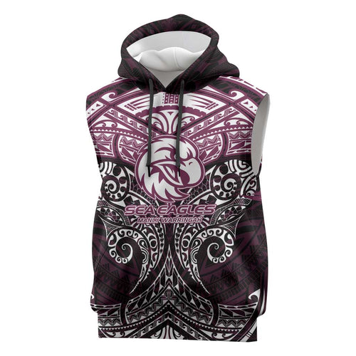 Personalized Manly Warringah Sea Eagles Sleeveless Hoodie Polynesian Tribal Pattern Style