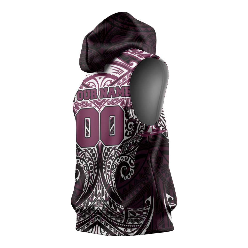 Personalized Manly Warringah Sea Eagles Sleeveless Hoodie Polynesian Tribal Pattern Style