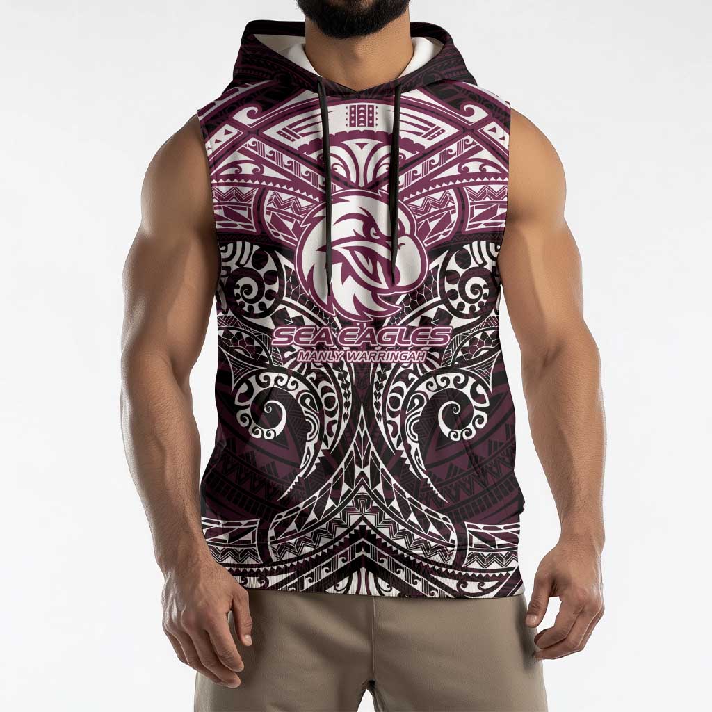 Personalized Manly Warringah Sea Eagles Sleeveless Hoodie Polynesian Tribal Pattern Style
