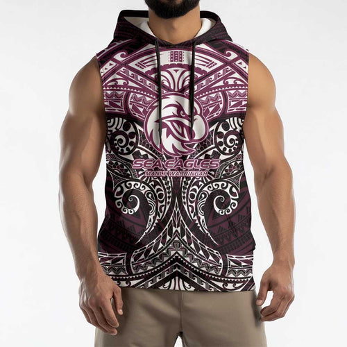 Personalized Manly Warringah Sea Eagles Sleeveless Hoodie Polynesian Tribal Pattern Style