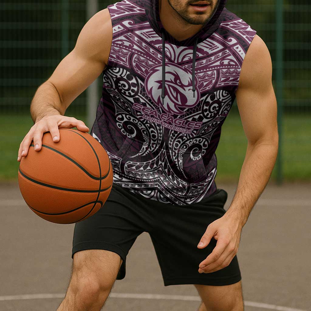 Personalized Manly Warringah Sea Eagles Sleeveless Hoodie Polynesian Tribal Pattern Style