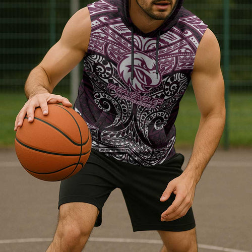 Personalized Manly Warringah Sea Eagles Sleeveless Hoodie Polynesian Tribal Pattern Style