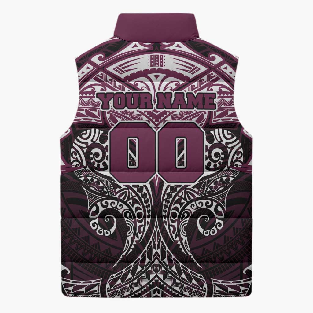 Personalized Manly Warringah Sea Eagles Sleeveless Puffer Jacket Polynesian Tribal Pattern Style