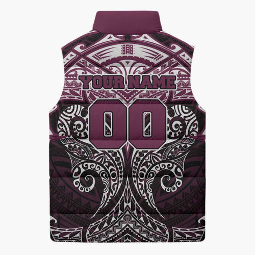 Personalized Manly Warringah Sea Eagles Sleeveless Puffer Jacket Polynesian Tribal Pattern Style