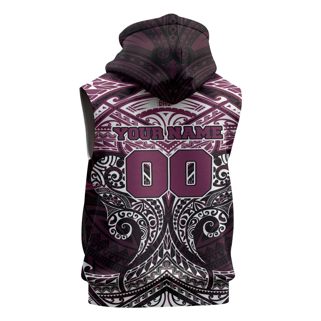 Personalized Manly Warringah Sea Eagles Sleeveless Zip Hoodie Polynesian Tribal Pattern Style