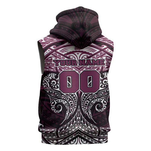 Personalized Manly Warringah Sea Eagles Sleeveless Zip Hoodie Polynesian Tribal Pattern Style