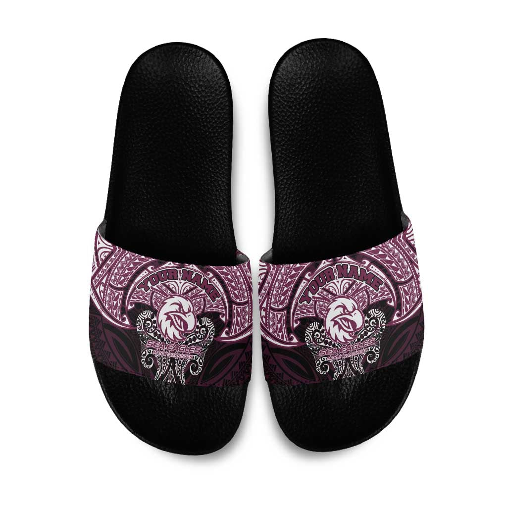 Personalized Manly Warringah Sea Eagles Slide Sandals Polynesian Tribal Pattern Style