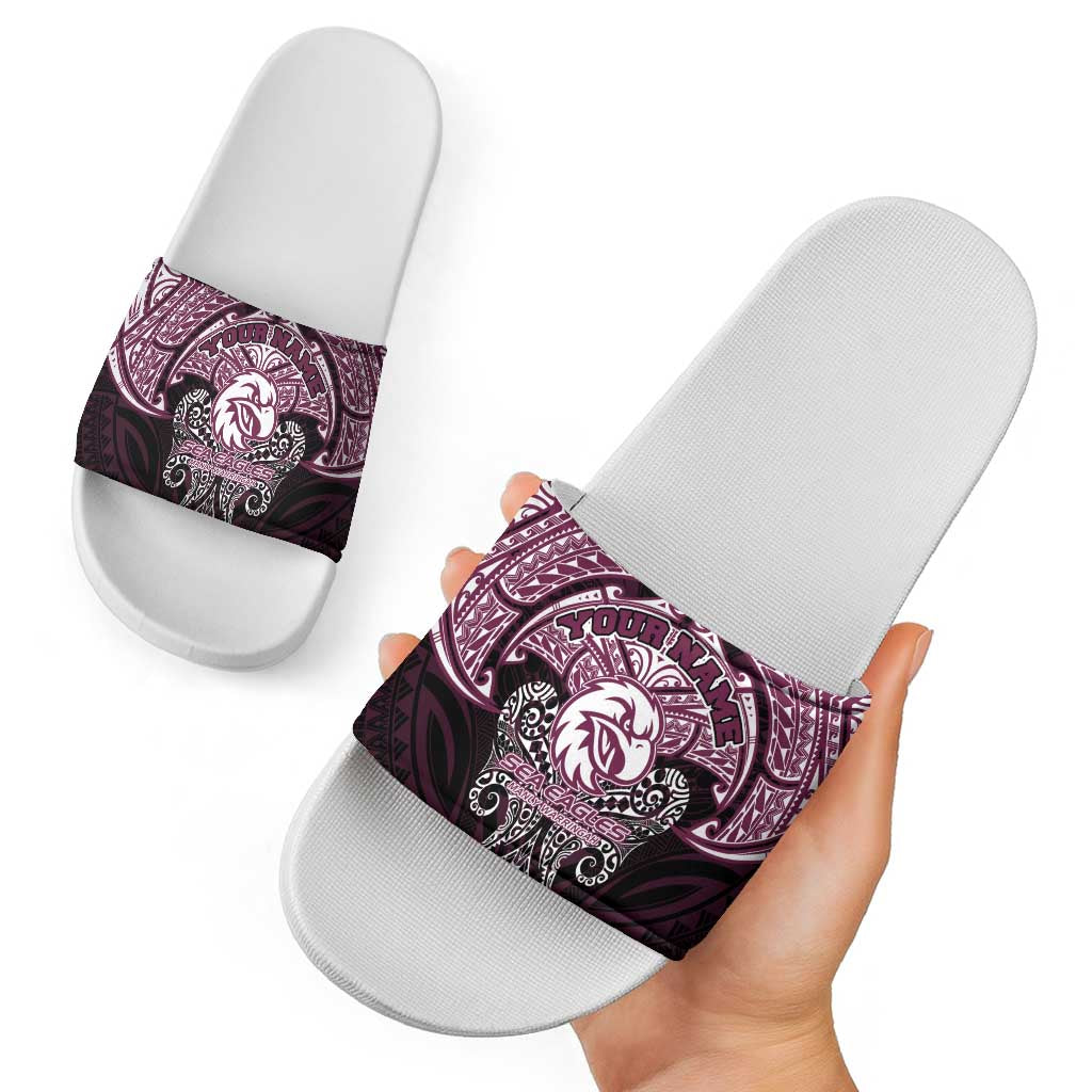 Personalized Manly Warringah Sea Eagles Slide Sandals Polynesian Tribal Pattern Style
