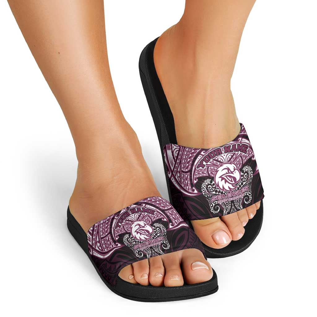 Personalized Manly Warringah Sea Eagles Slide Sandals Polynesian Tribal Pattern Style