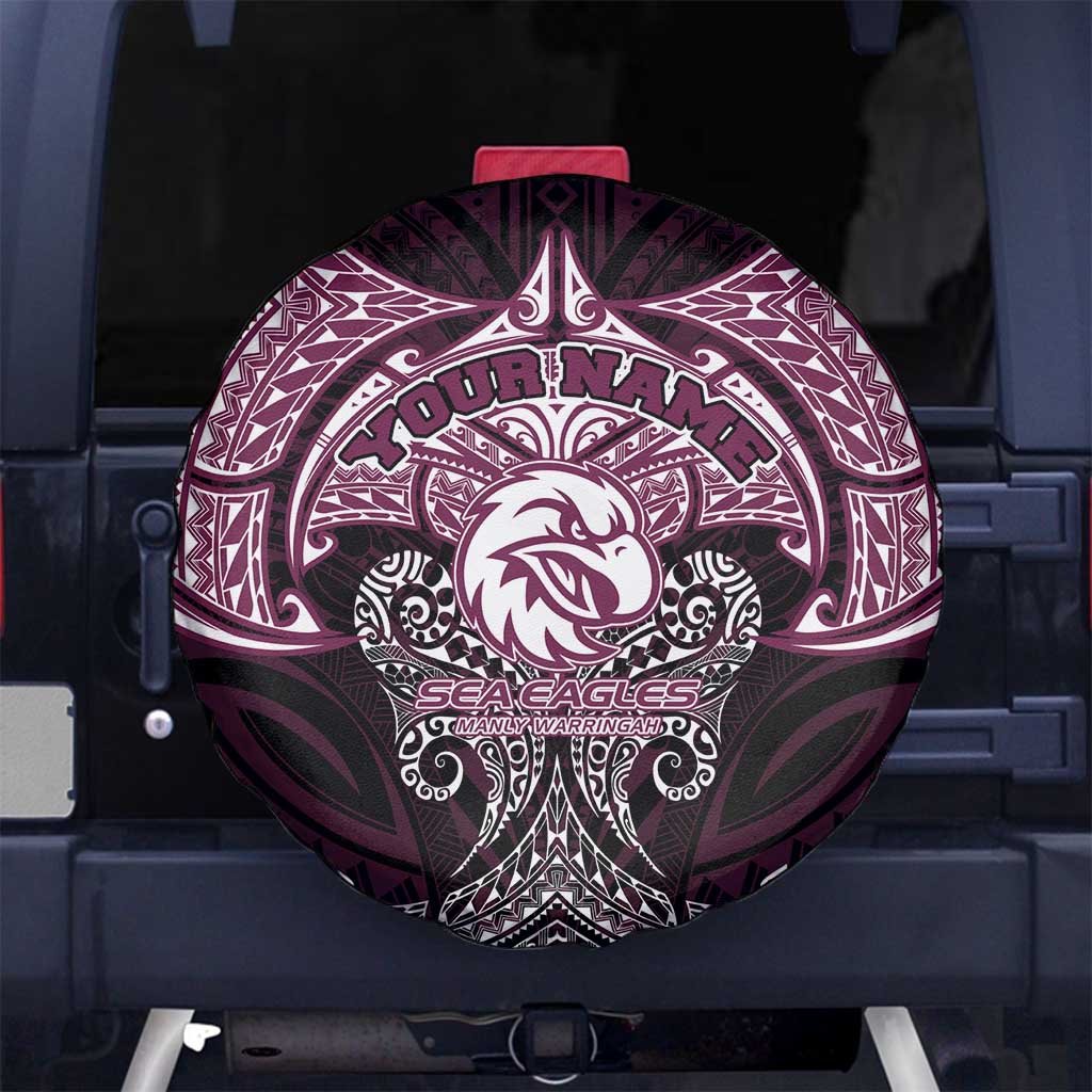 Personalized Manly Warringah Sea Eagles Spare Tire Cover Polynesian Tribal Pattern Style