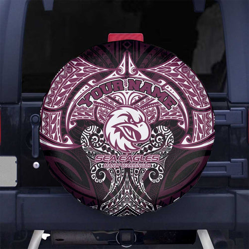 Personalized Manly Warringah Sea Eagles Spare Tire Cover Polynesian Tribal Pattern Style