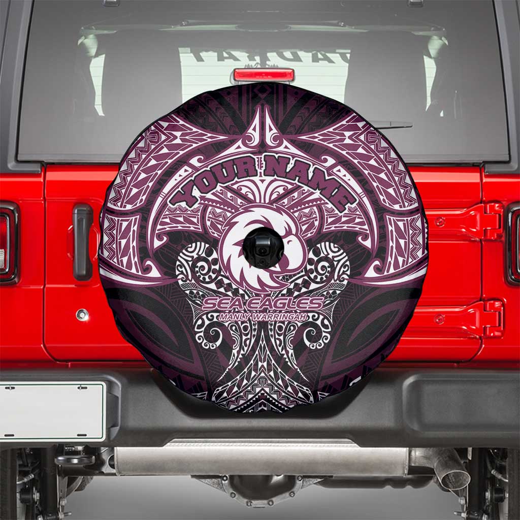 Personalized Manly Warringah Sea Eagles Spare Tire Cover Polynesian Tribal Pattern Style