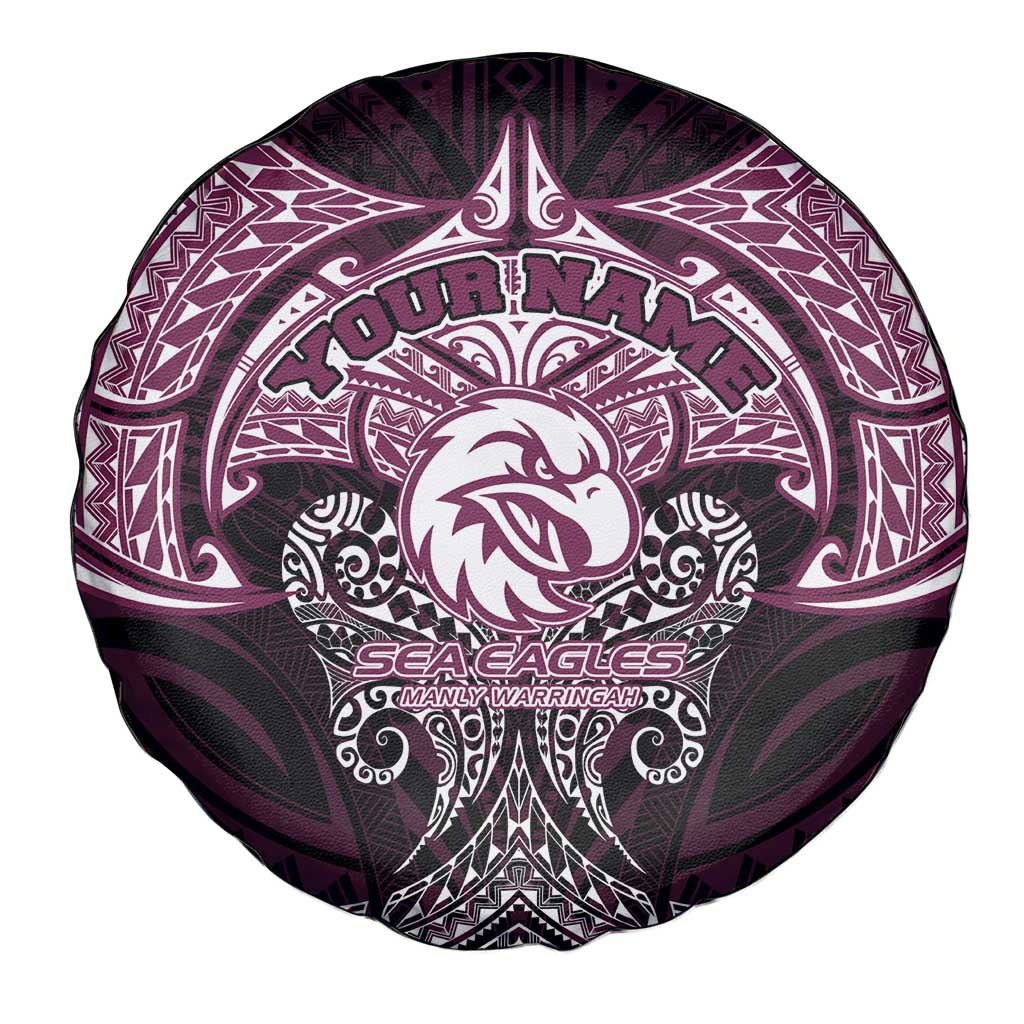 Personalized Manly Warringah Sea Eagles Spare Tire Cover Polynesian Tribal Pattern Style