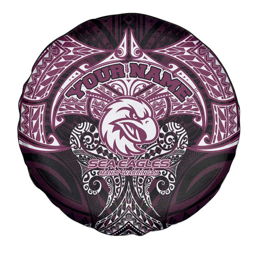 Personalized Manly Warringah Sea Eagles Spare Tire Cover Polynesian Tribal Pattern Style