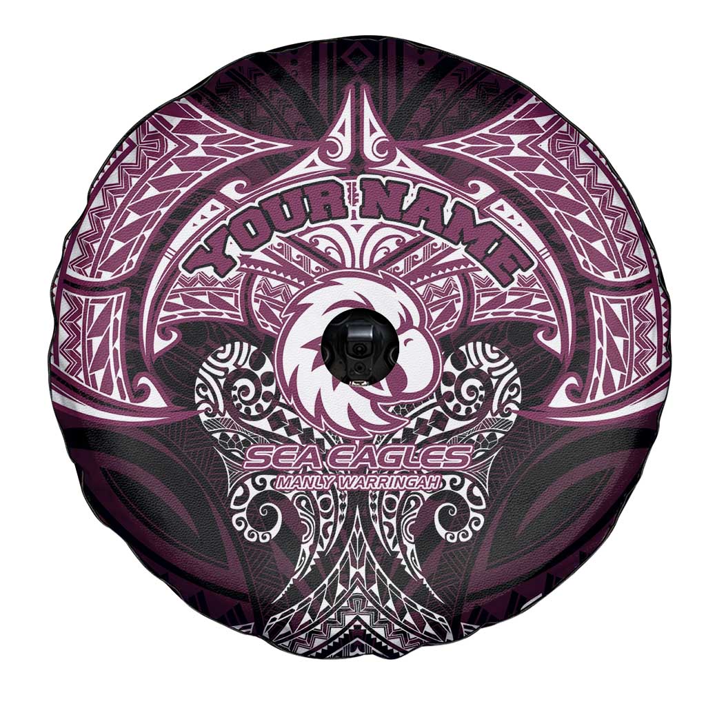Personalized Manly Warringah Sea Eagles Spare Tire Cover Polynesian Tribal Pattern Style